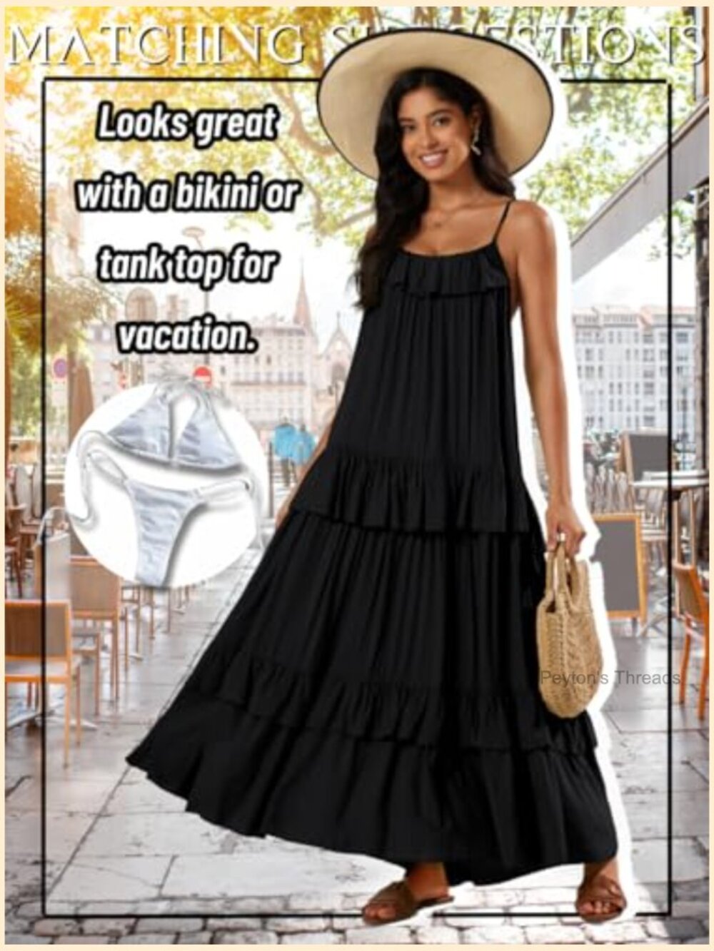 Tiered Ruffle Backless Spaghetti Strap Flowy Maxi Sundress Summer Beach - Picture 5 of 7